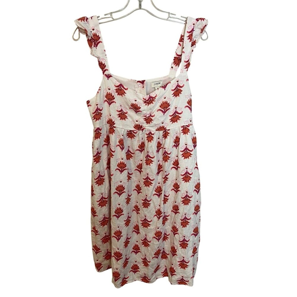 J.Crew Re-Imagined Linen Blend Floral Mini Dress Ruffle Strap Cottagecore 8
